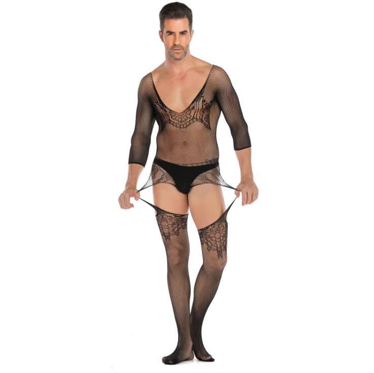 VAQUA Mens Naughty Underwear Bodystocking Mesh Socks One Piece Sexy Pantyhose for Men Hot Mens Underwear