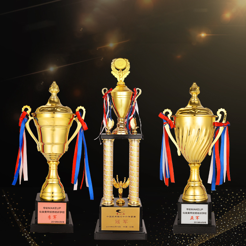 EU  wholesale acrylic base large size customized gold foil logo sports awards cheap metal trophy