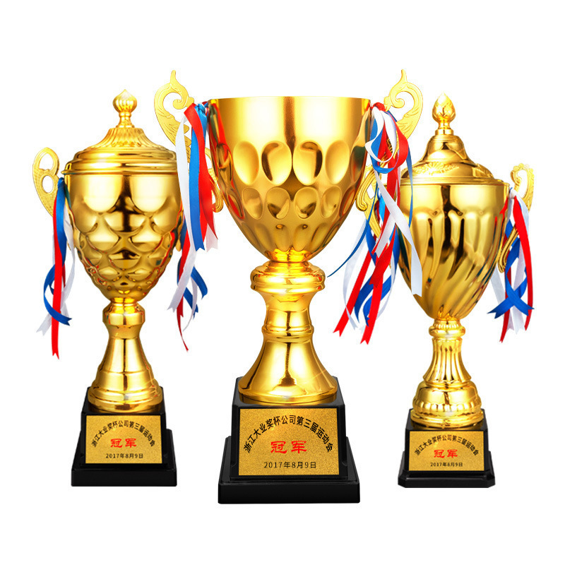 EU  wholesale acrylic base large size customized gold foil logo sports awards cheap metal trophy