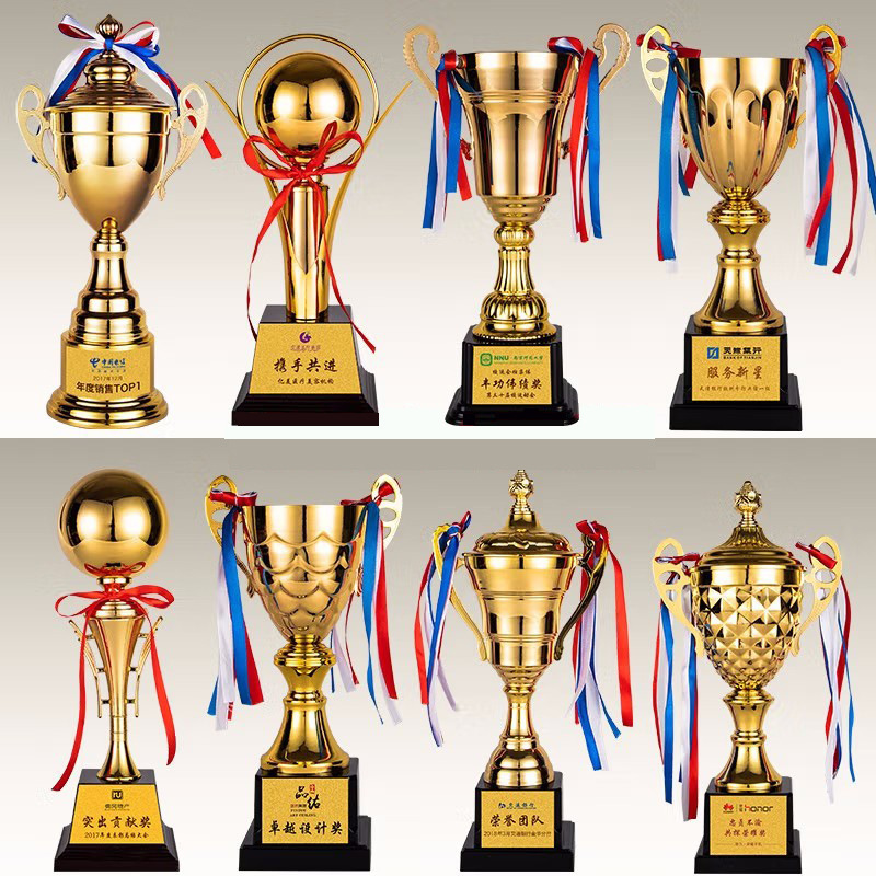 EU  wholesale acrylic base large size customized gold foil logo sports awards cheap metal trophy