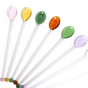 EU high quality wholesale multi colors 160mm honey mixing spoons crystal glass coffee stirring spoon