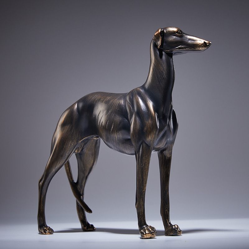 Art Antique Bronze Greyhound Simulated Animal Decoration Model Pet Statue Living Room Study Room Entrance Home Decoration Gift