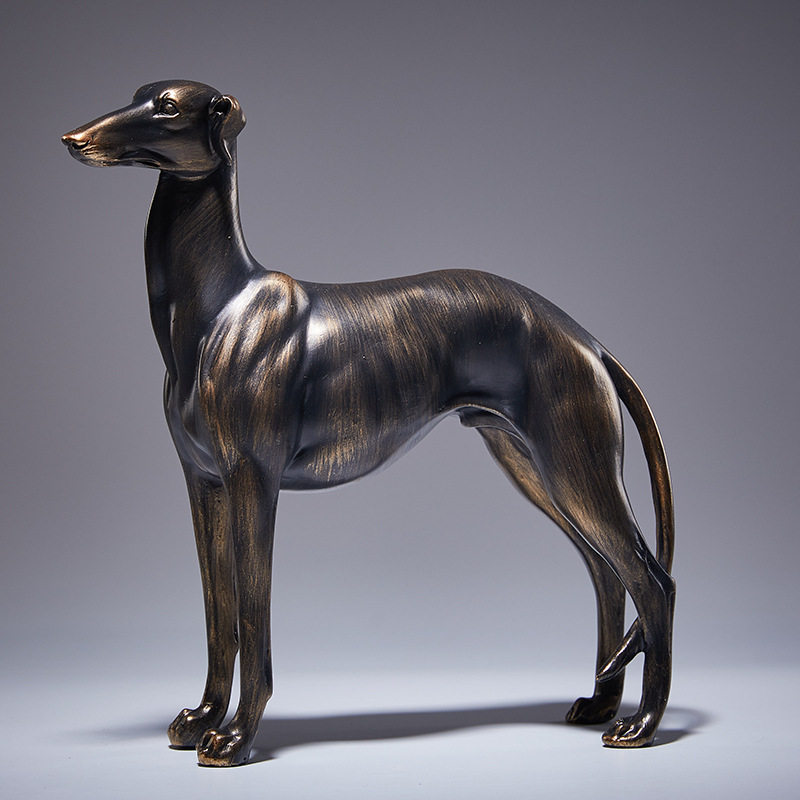 Art Antique Bronze Greyhound Simulated Animal Decoration Model Pet Statue Living Room Study Room Entrance Home Decoration Gift