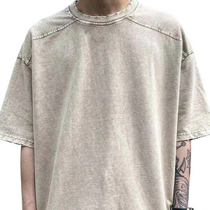 men's 100% cotton custom logo design blank acid washed T shirts high quality oversized drop shoulder t-shirt for men