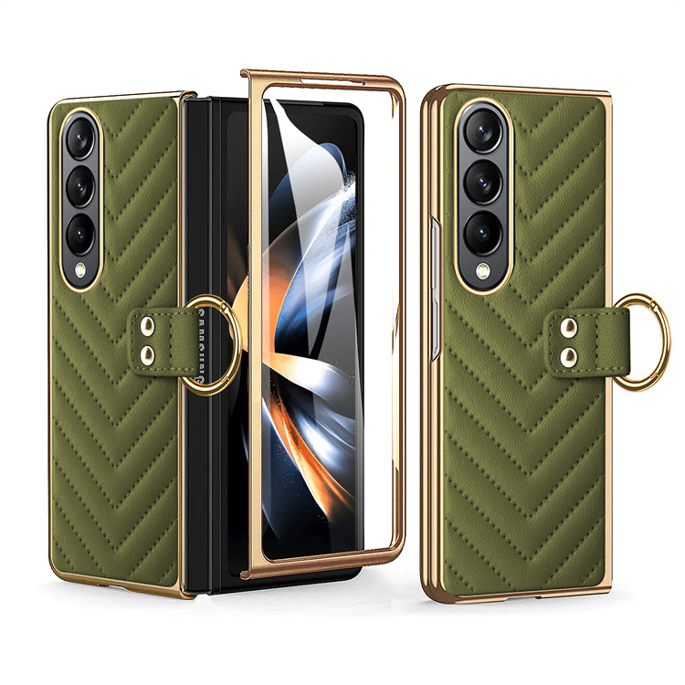 Popular Case For Samsung Galaxy Z Fold 4 3 2 PU Leather Mobile Phone Case Cover With Finger Ring Accessory For Samsung Fold 4