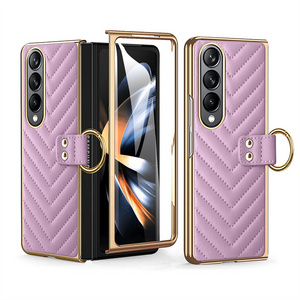 Popular Case For Samsung Galaxy Z Fold 4 3 2 PU Leather Mobile Phone Case Cover With Finger Ring Accessory For Samsung Fold 4