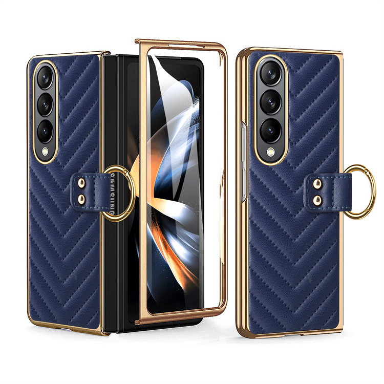 Popular Case For Samsung Galaxy Z Fold 4 3 2 PU Leather Mobile Phone Case Cover With Finger Ring Accessory For Samsung Fold 4