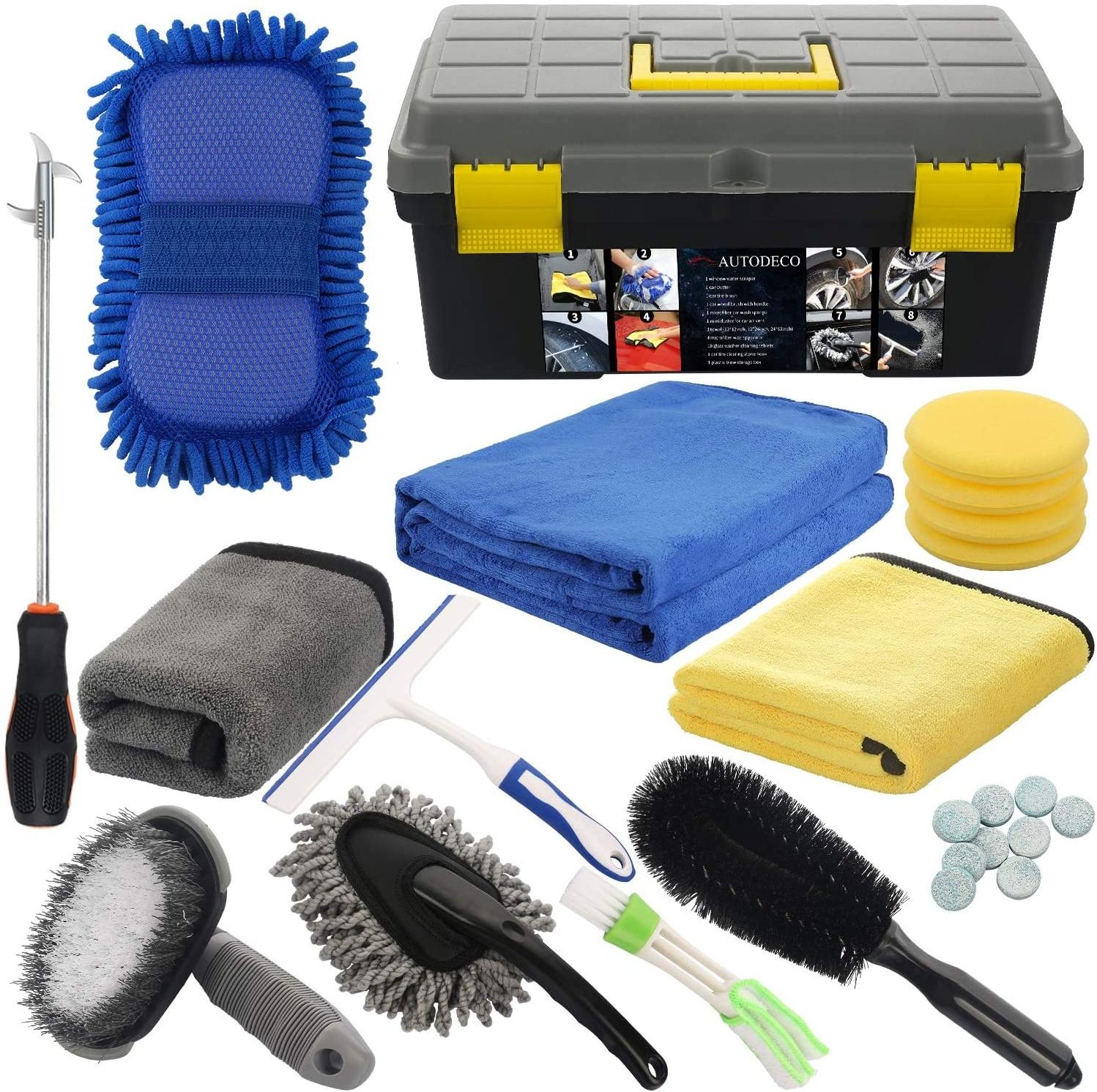 25Pcs Microfibre Car Wash Cleaning Tools Set with Storage Box Towels Applicator Pads Sponge Wheel Brush Car Accessories