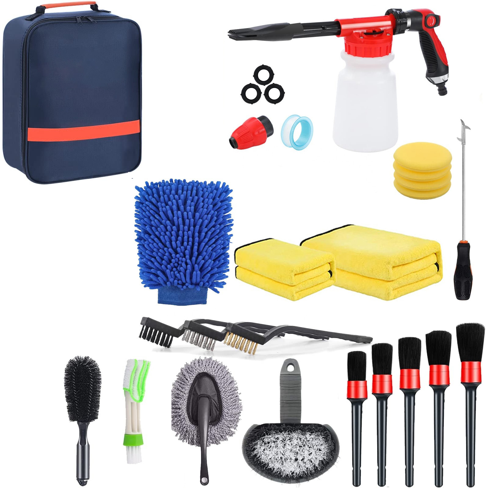 New car cleaning kit universal detailing automotive Car Wash Detailing Brushes set with spray washer pot