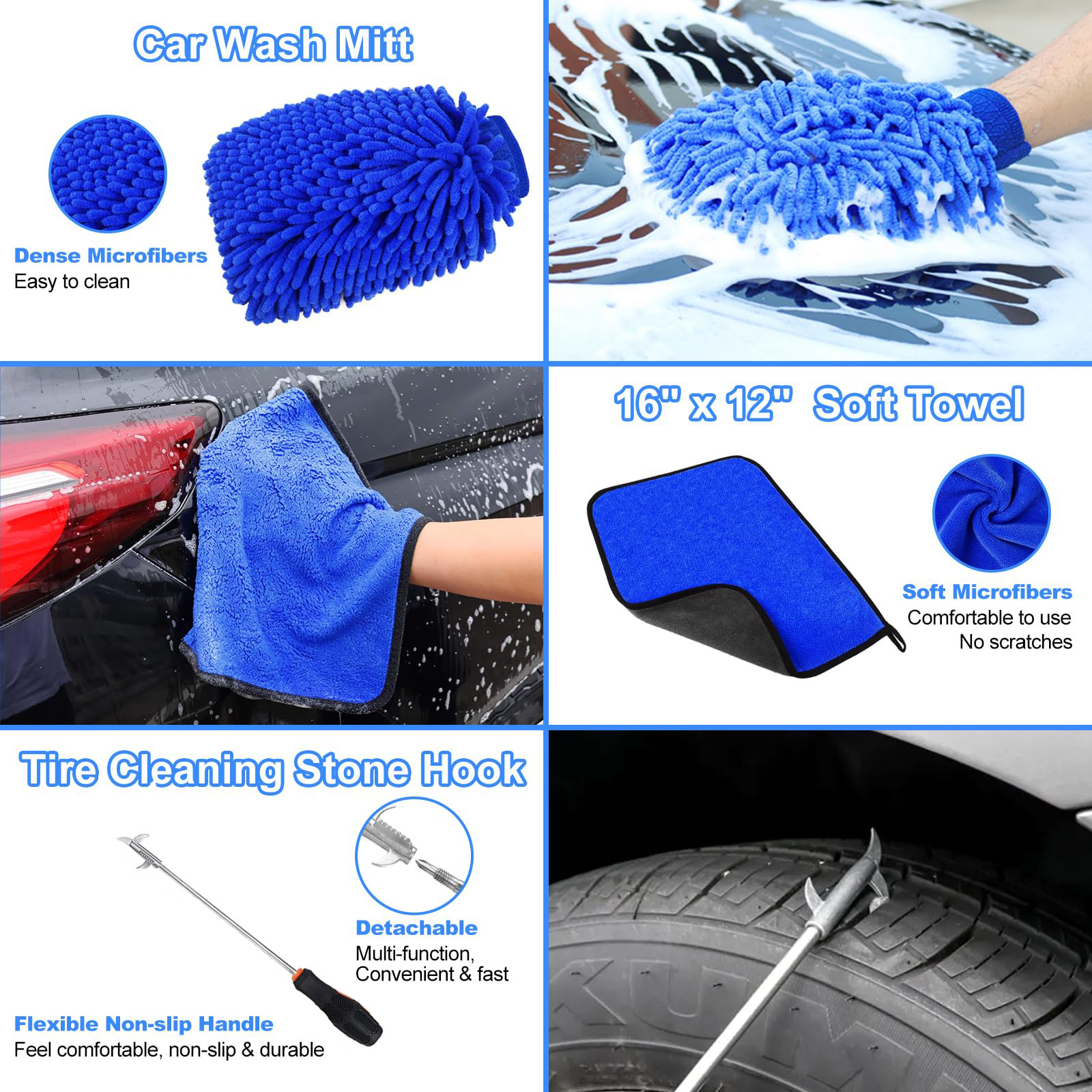 12Pcs Wheel Brush Kit for Cleaning Wheel and Tire Car Detailing Brushes Durable Car Wheel Rim Cleaner Brush Set