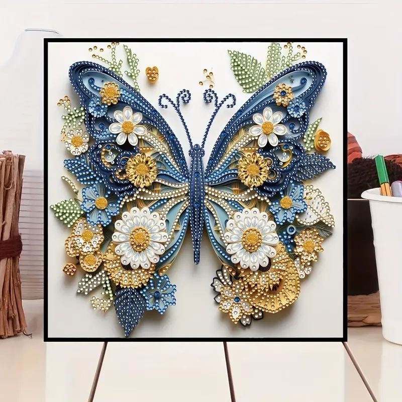 5D Heterosexual Diamond Art 1pc 30*30cm/ 11.8 * 11.8in Irregular Butterfly Design without Frame for Wall Decoration Gifts