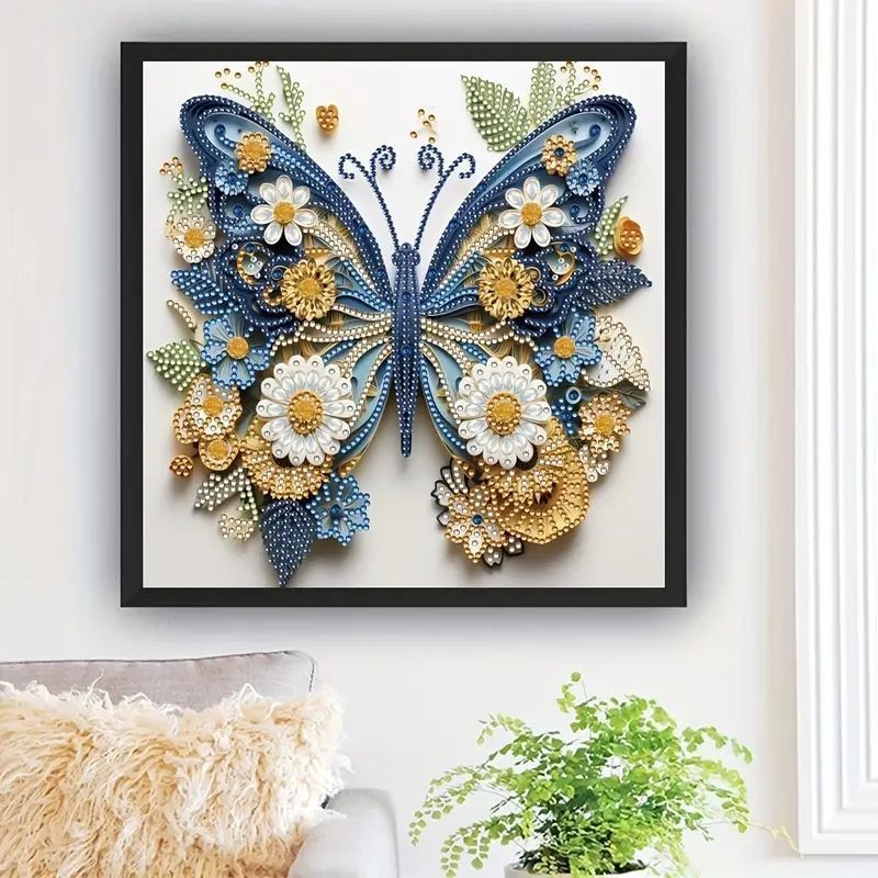 5D Heterosexual Diamond Art 1pc 30*30cm/ 11.8 * 11.8in Irregular Butterfly Design without Frame for Wall Decoration Gifts