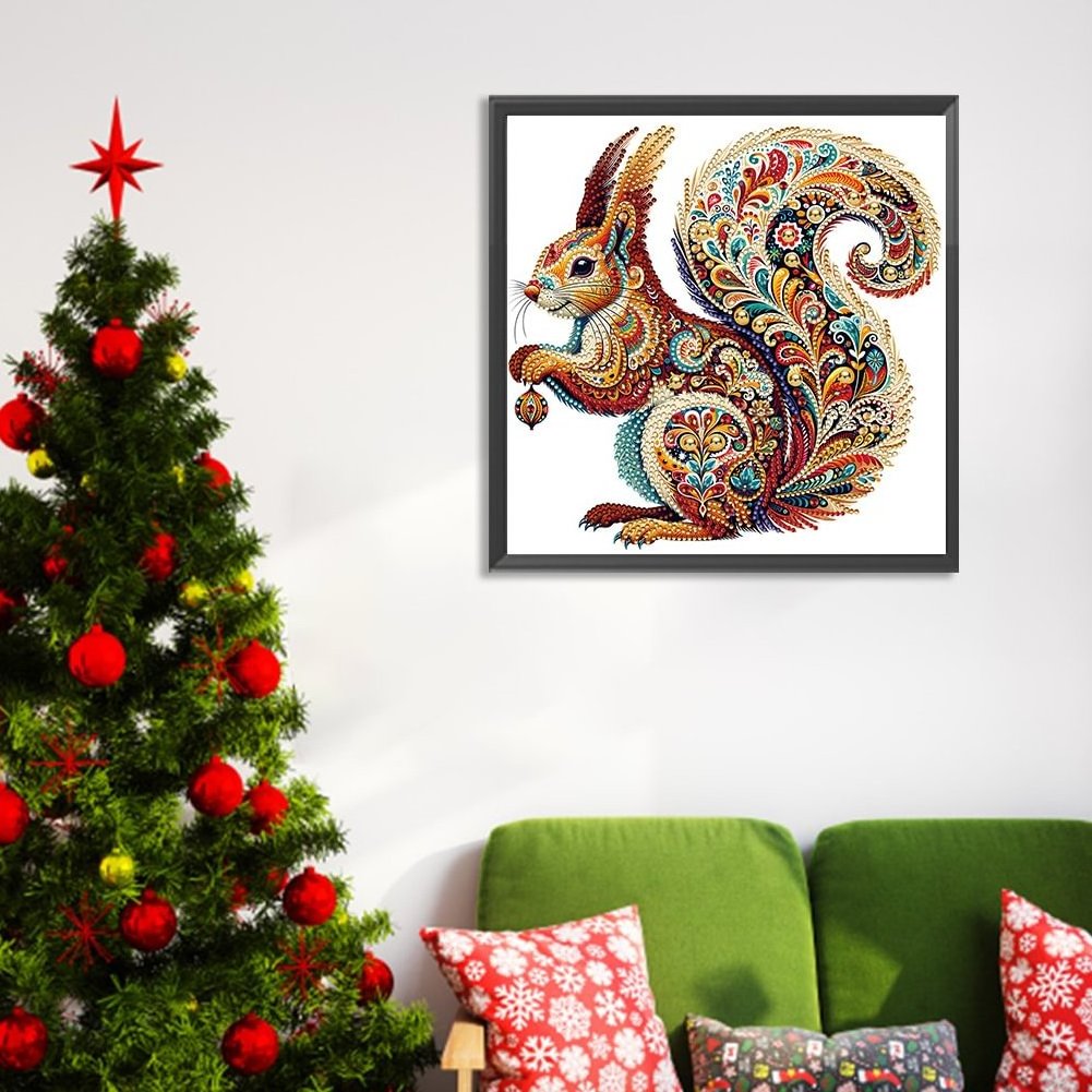 1pc 30*30cm/11.8*11.8in DIY 5D Irregular Shaped Diamond Painting Set Frame Self-Designed Squirrel Pattern Wall Decoration