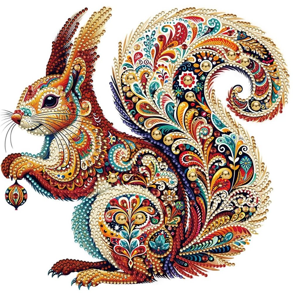 1pc 30*30cm/11.8*11.8in DIY 5D Irregular Shaped Diamond Painting Set Frame Self-Designed Squirrel Pattern Wall Decoration