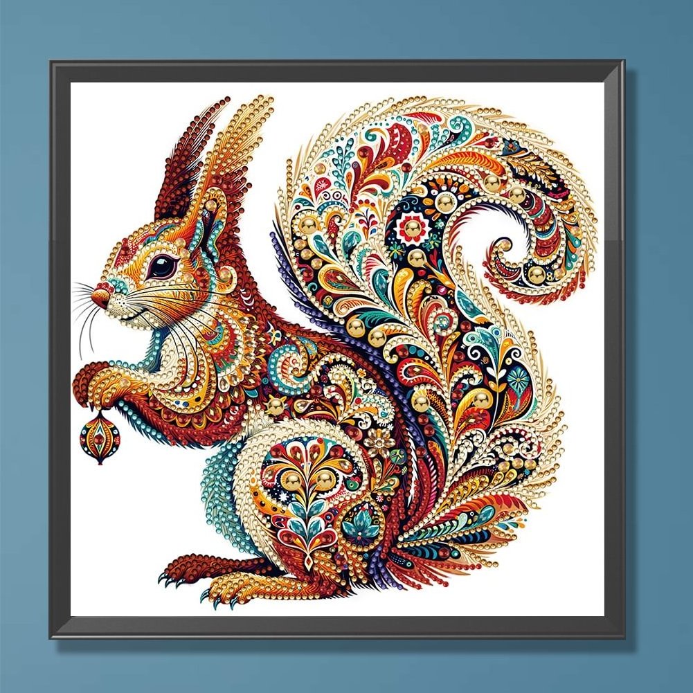 1pc 30*30cm/11.8*11.8in DIY 5D Irregular Shaped Diamond Painting Set Frame Self-Designed Squirrel Pattern Wall Decoration