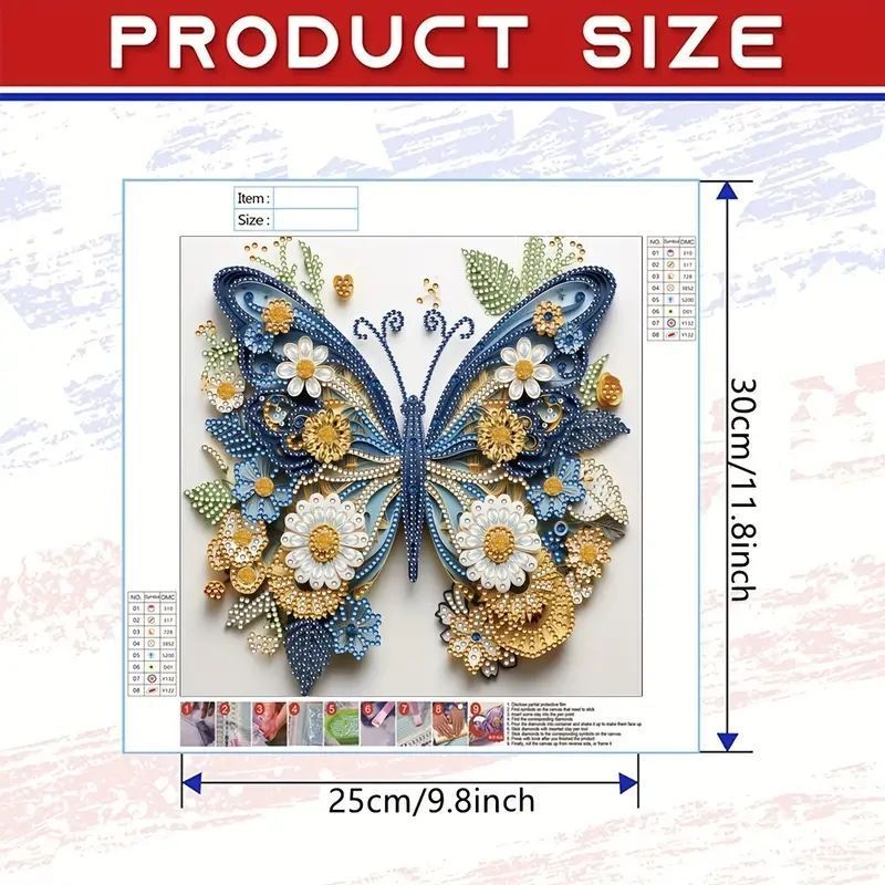 5D Heterosexual Diamond Art 1pc 30*30cm/ 11.8 * 11.8in Irregular Butterfly Design without Frame for Wall Decoration Gifts