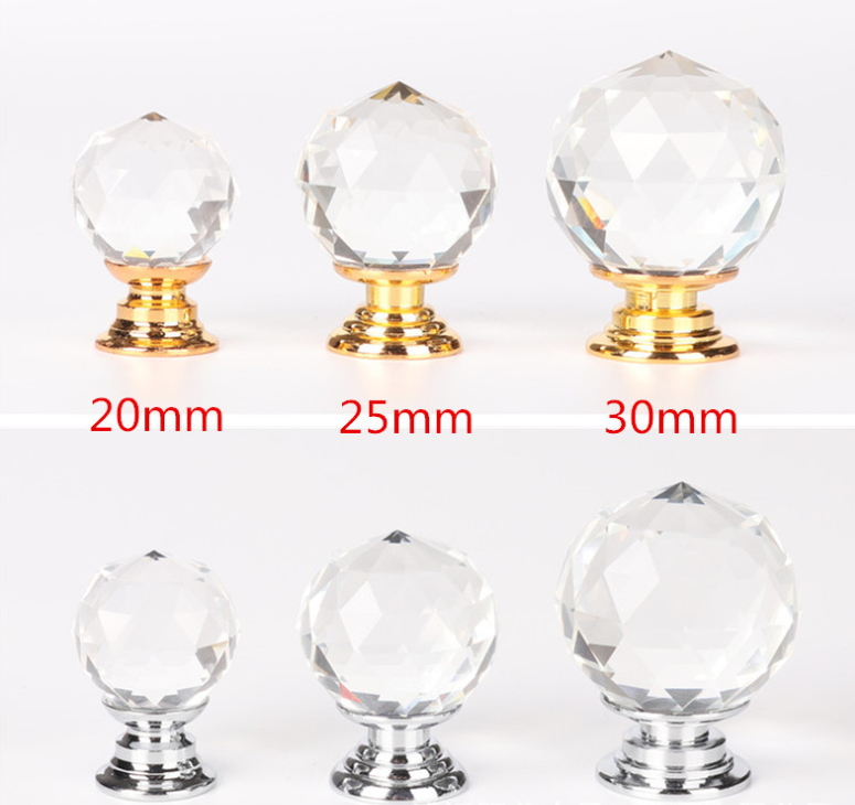 Crystal glass dril Kitchen Drawer Cabinet Door Handle Furniture Knobs Hardware