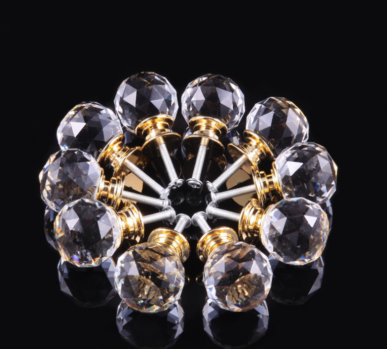 Crystal glass dril Kitchen Drawer Cabinet Door Handle Furniture Knobs Hardware