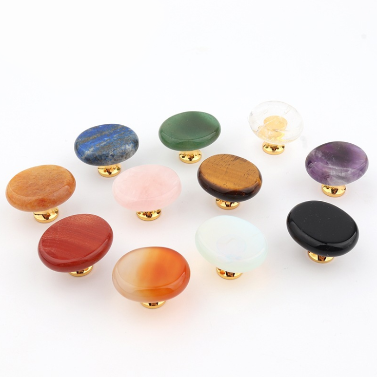 colorful nature stone crystal furniture cabinet brass  gold knobs and handles