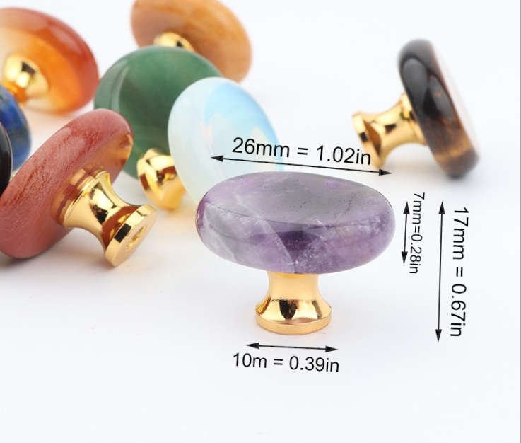 colorful nature stone crystal furniture cabinet brass  gold knobs and handles