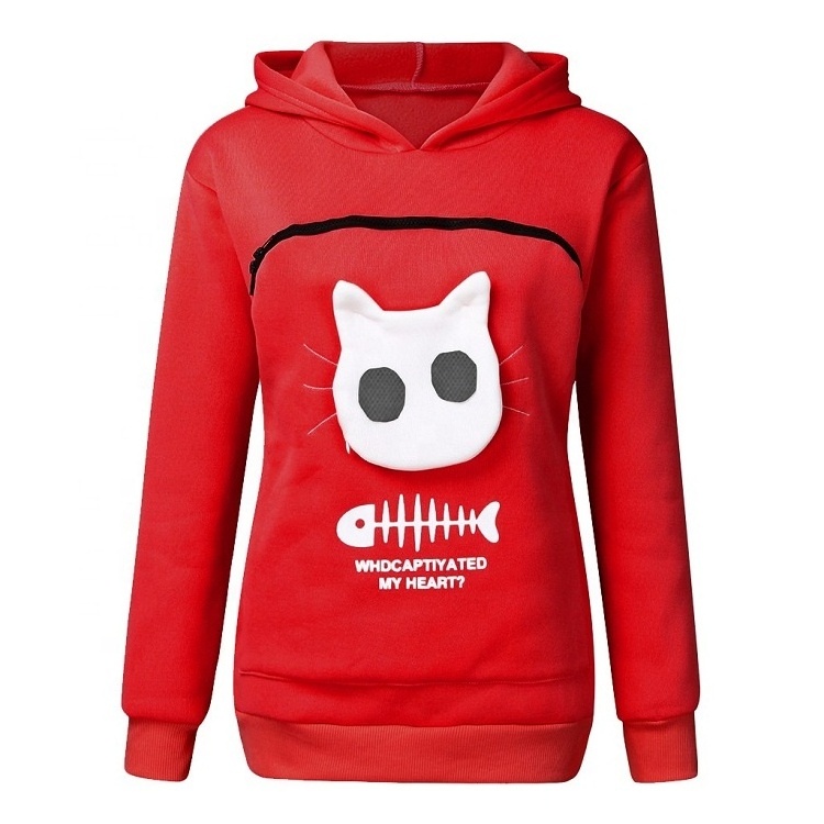 Manufacturer Custom Logo Cute Women Carry Animal Pocket Hoodie Tops Unisex Pet Pouch Hooded Sweatshirt