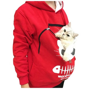 Manufacturer Custom Logo Cute Women Carry Animal Pocket Hoodie Tops Unisex Pet Pouch Hooded Sweatshirt