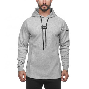 Custom private logo curved hem Split Hoodie Mens Workout Hoodie zipper pocket Cotton Solid Fitness Raglan Sleeves Hoodie