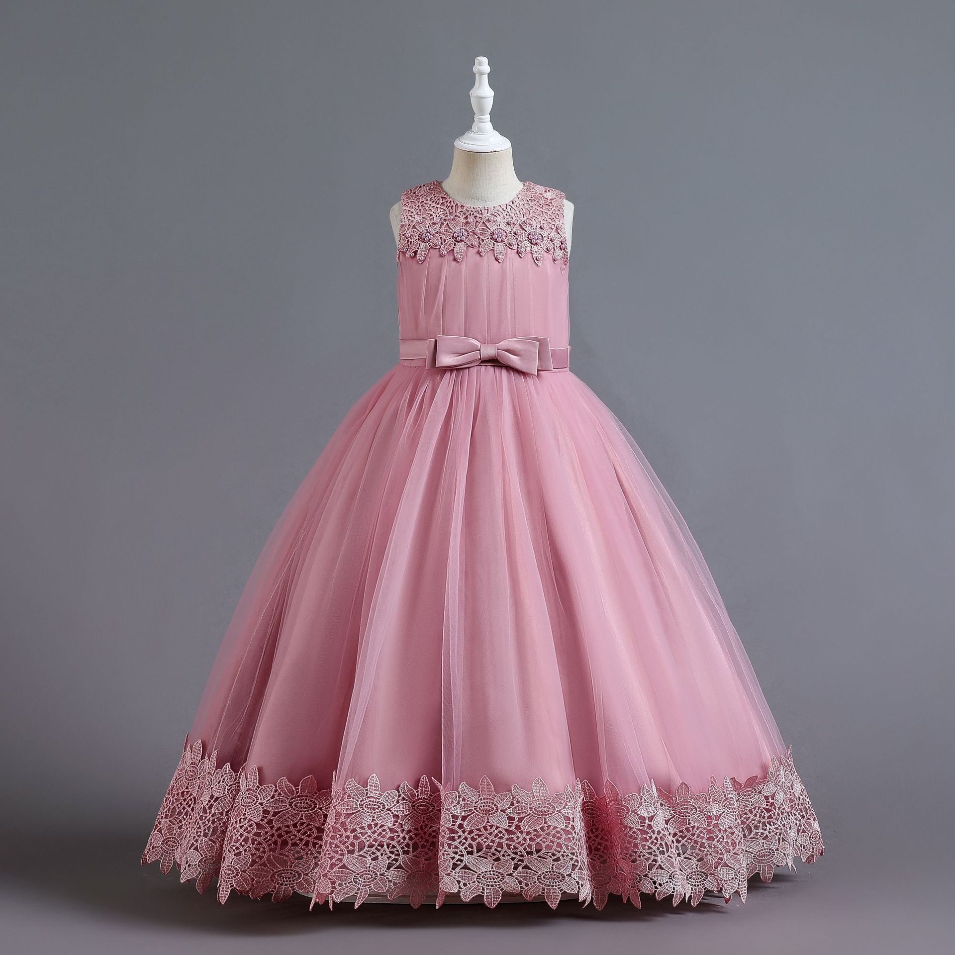 European and American New Children's Dress Children's Dress Lace Princess Girl High end New Year Party Piano Performance Dress