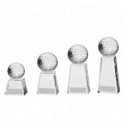 Factory Directly Custom Glass Trophy Crystal Award Plaques With Golf Ball for Sports Meet