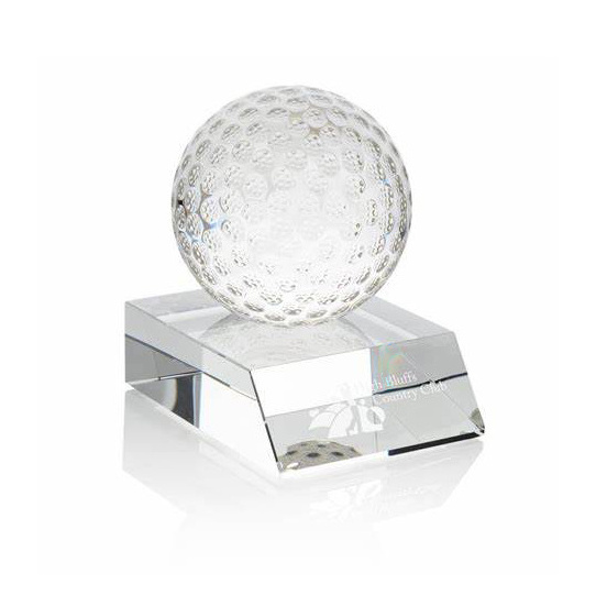 Factory Directly Custom Glass Trophy Crystal Award Plaques With Golf Ball for Sports Meet