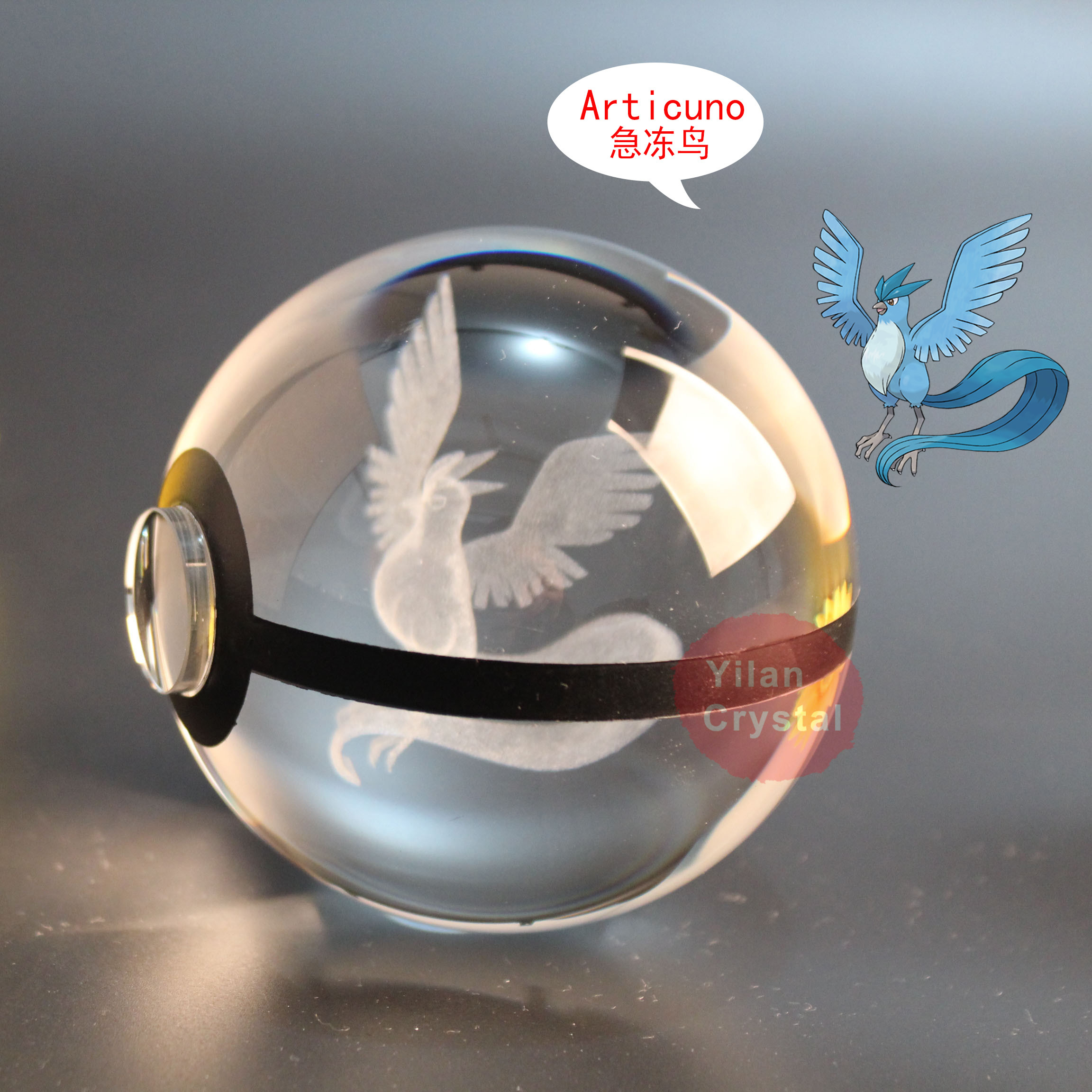 50mm Cheap Wholesale K9 Pokemon Go Crystal Pokeball 3D Laser Engrave With Led Light Base Crystal Pokemon Ball