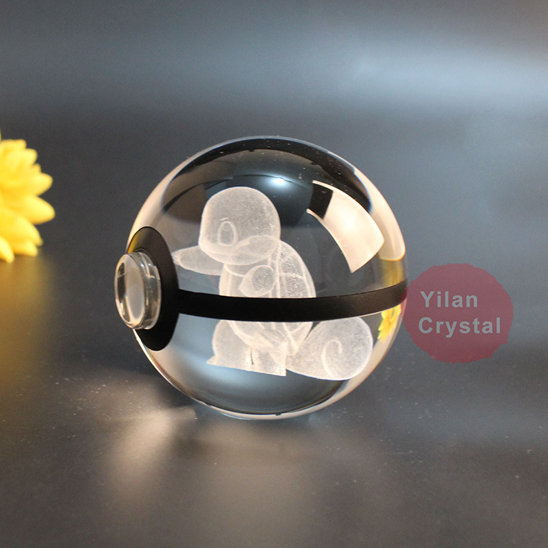 Wholesale 50mm 80mm crystal k9 pokeball 3d logo design cartoon ball with led base