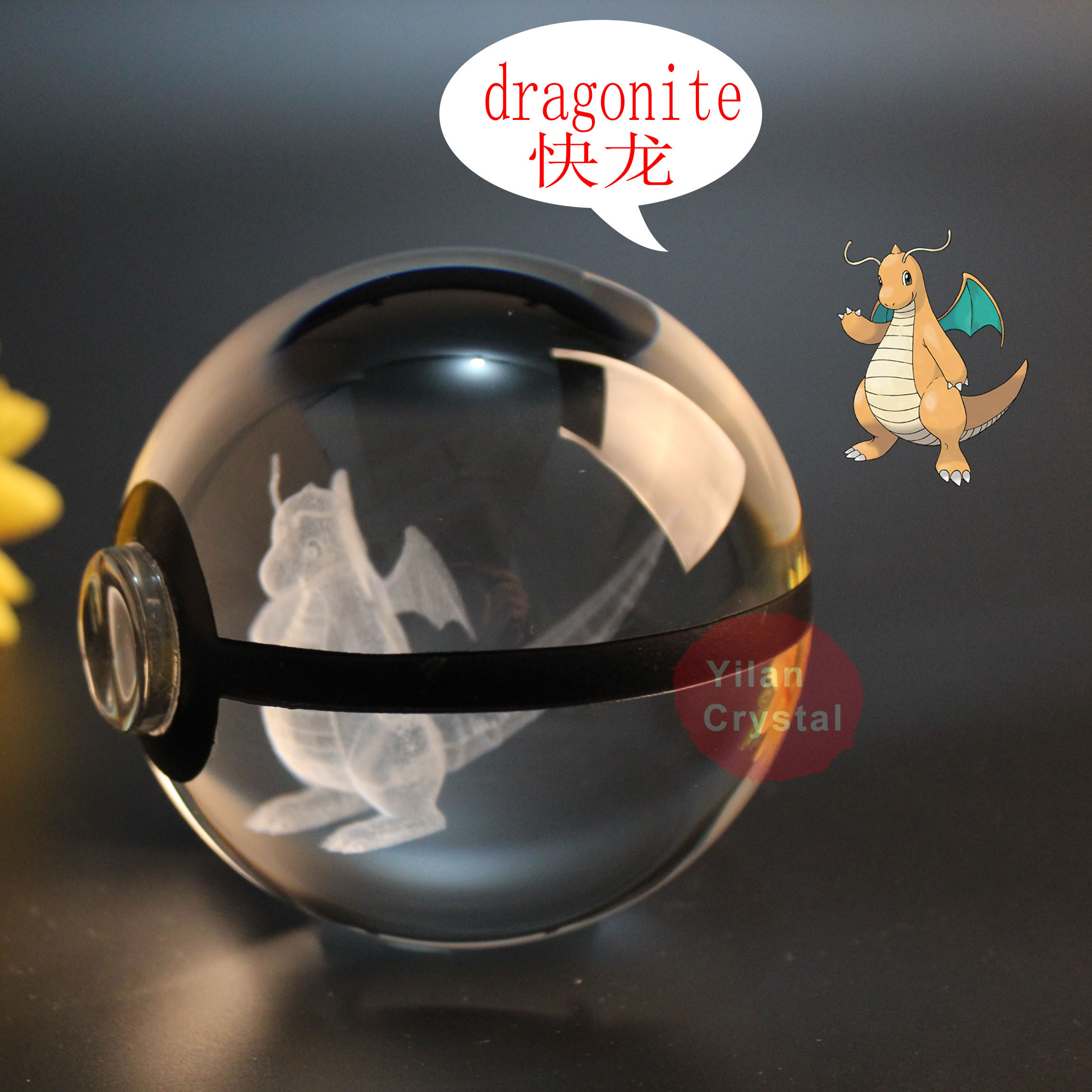 50mm Cheap Wholesale K9 Pokemon Go Crystal Pokeball 3D Laser Engrave With Led Light Base Crystal Pokemon Ball