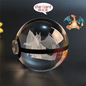 Wholesale 50mm 80mm crystal k9 pokeball 3d logo design cartoon ball with led base