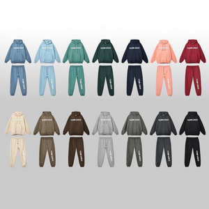 Autumn Winter 360G Cotton Fleece Blank Hoodies Suit Tracksuit Custom Logo Oversized Velvet Hoodies Sweatpants Set Sweatsuit