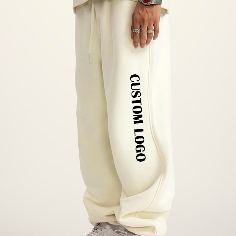 Wholesale Drawstring Loose Wide Leg Sports Pants Street Wear Custom Logo Blank Men Joggers 100% Cotton Fleece Baggy Sweatpants