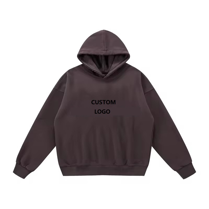 Wholesale High Street Custom Logo Cotton Pullover No String Hoodies Streetwear Printed Distressed Washed Hoodie Men