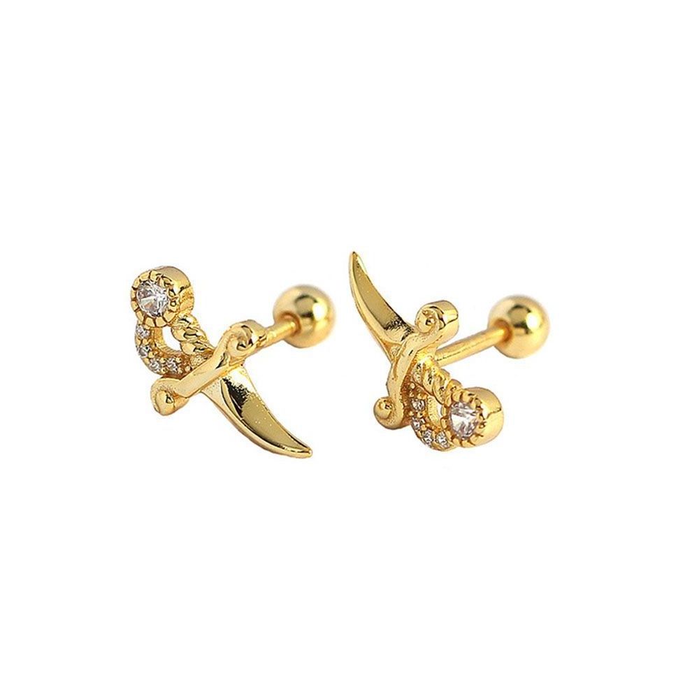 Daily wear girl jewelry 925 sterling silver 18k gold cute sword dagger earrings diamond stud earings jewelry women