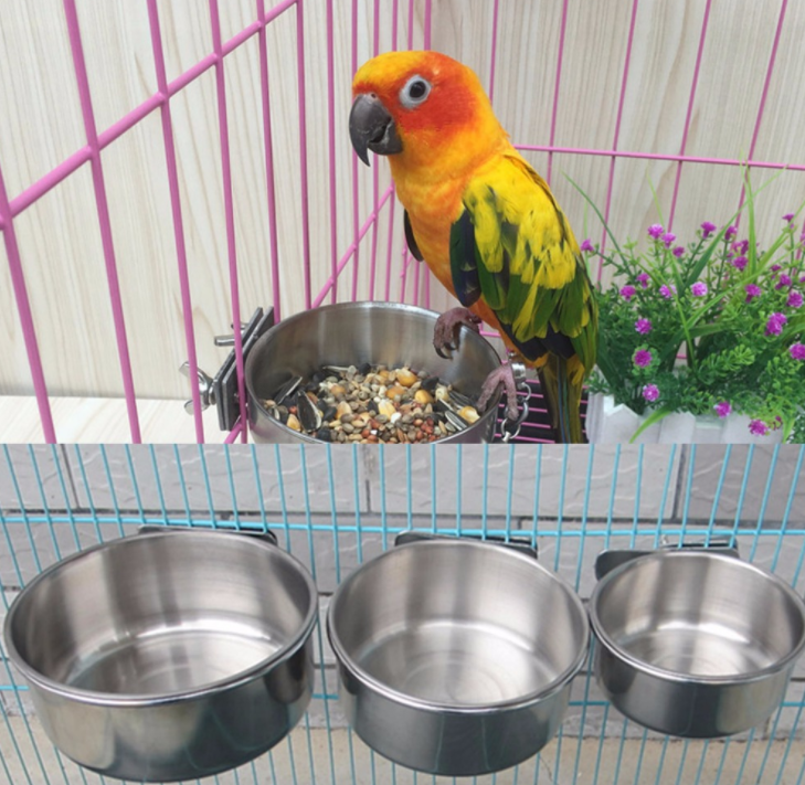 Hanging Stainless Steel Cage Coop Hook Cup Bird Parrot Feeding Cups Bowl Bird  Water Food Dish Feeder