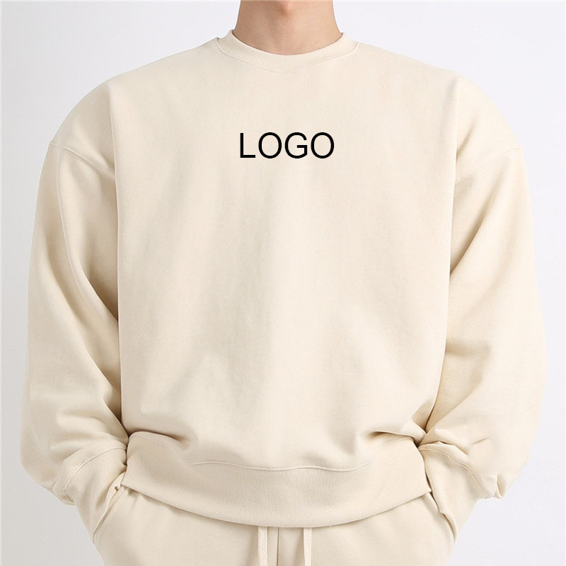 High Quality OEM Pullover Plain Dyed Plush Blank Jogger White Crewneck Cotton Custom Hoodie Crew Neck Sweatshirt For Wholesale