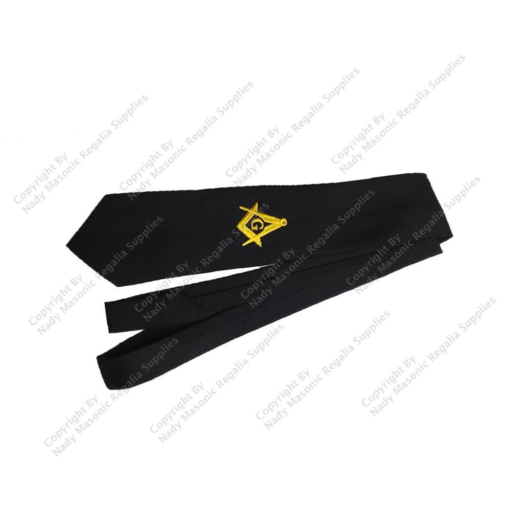 masonic regalia black tie with square and compass embroidered logo