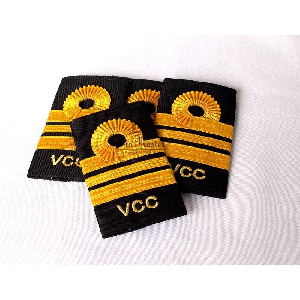 High Quality Pilot Shoulder Boards Gold Stripes on Black Cloth Co-Pilot or Trainee Pilot Professional Slip-on Sliders Rank Strip