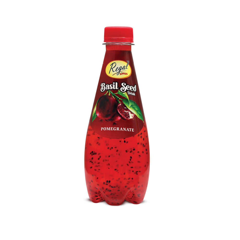 Regal Siprus Pomegranate Fruit Drink Concentrate Thirst-Quenching Yummy Juice with Basil Seeds Packaged in Bottle