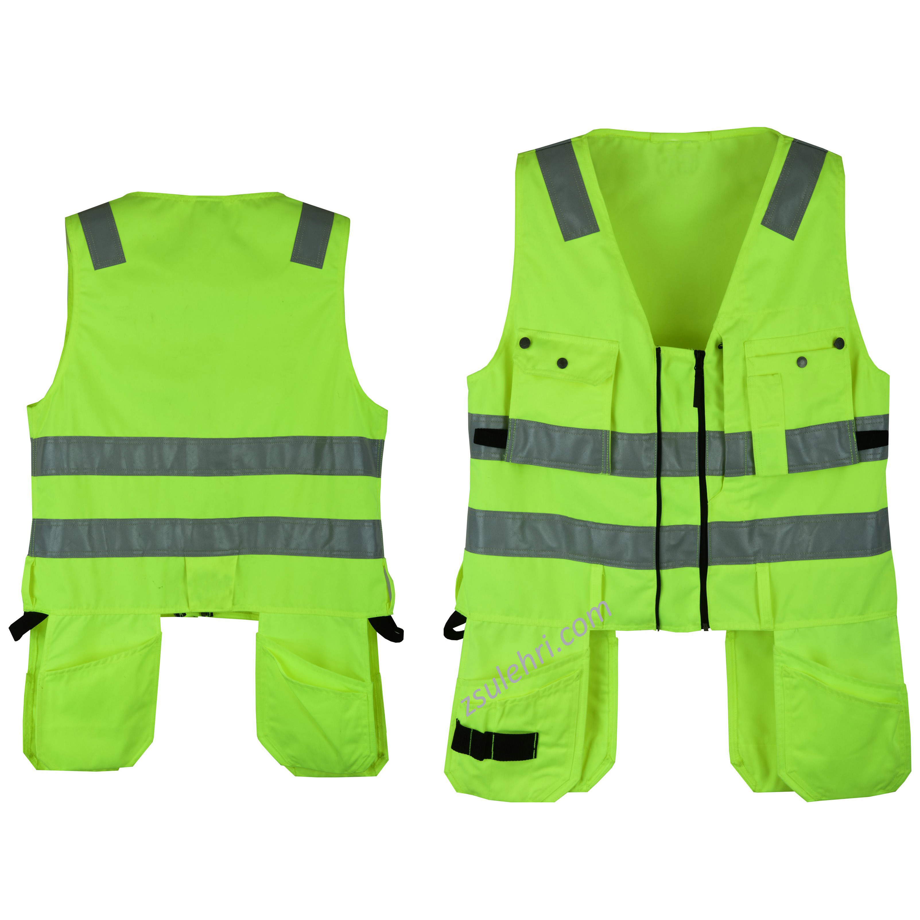 Hi viz Yellow Reflective safety Tool vest with YKK zipper Class 3 Premium Quality 3M reflective tape