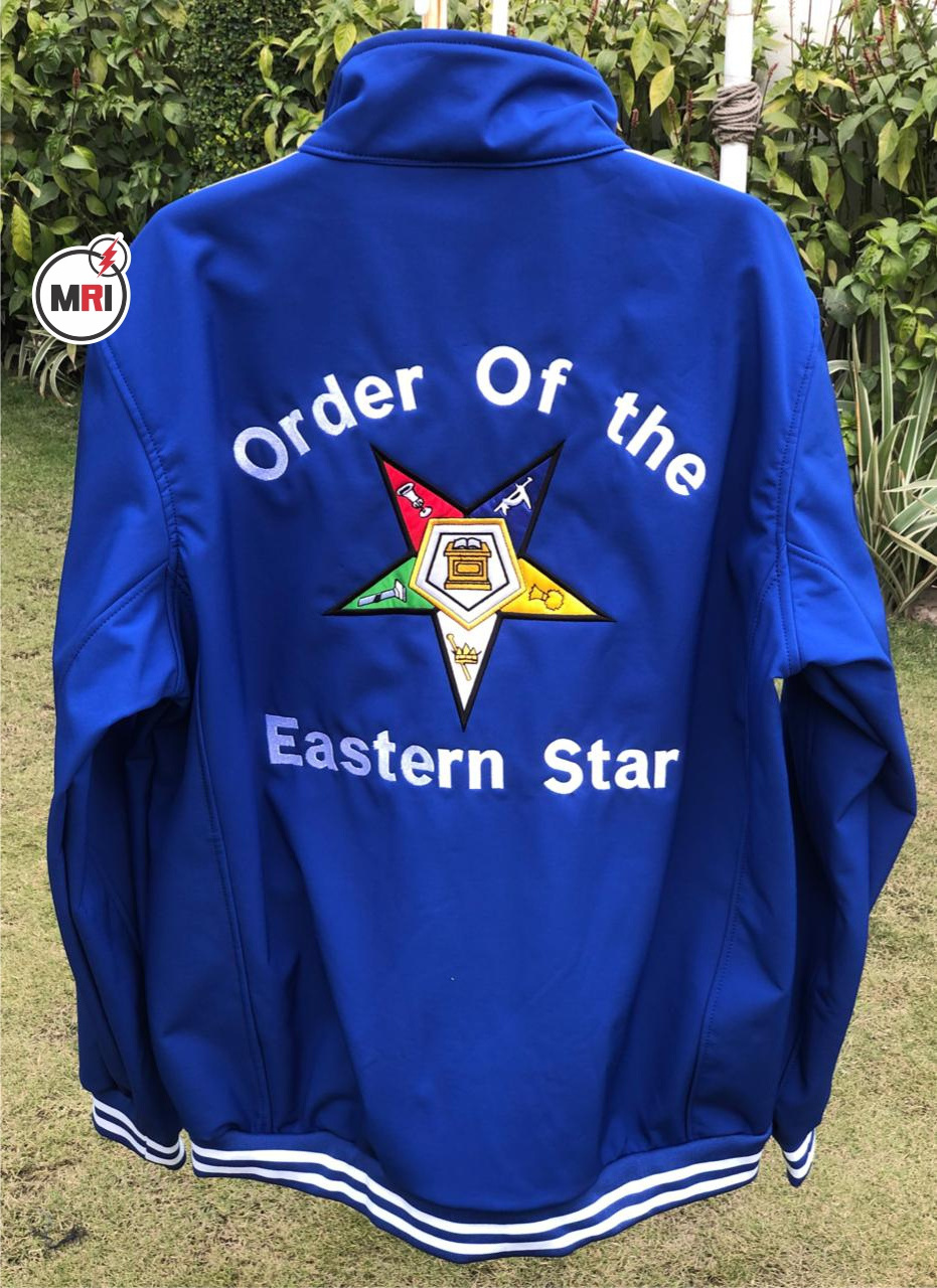 Brand New Order of the Eastern Star Blue Softshell Embroidered Jacket Wholesale Custom Embroidered Chenille Patches Jacket