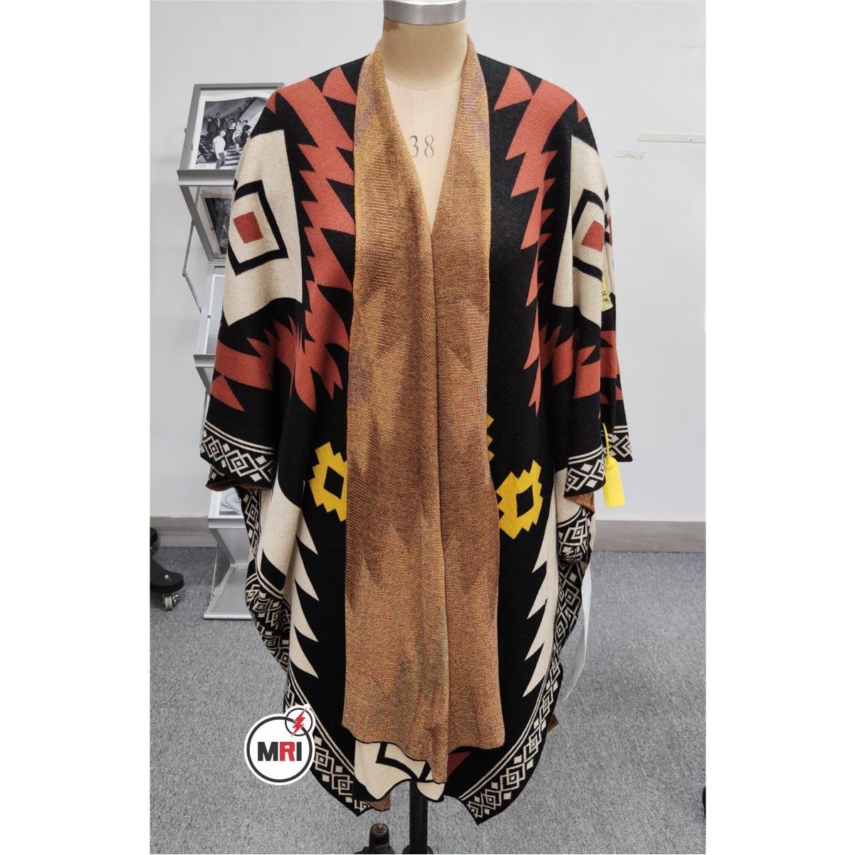 2023 Wholesale Winter New Style Warm Shawl Cape With Sleeves two side knitting printed shawls