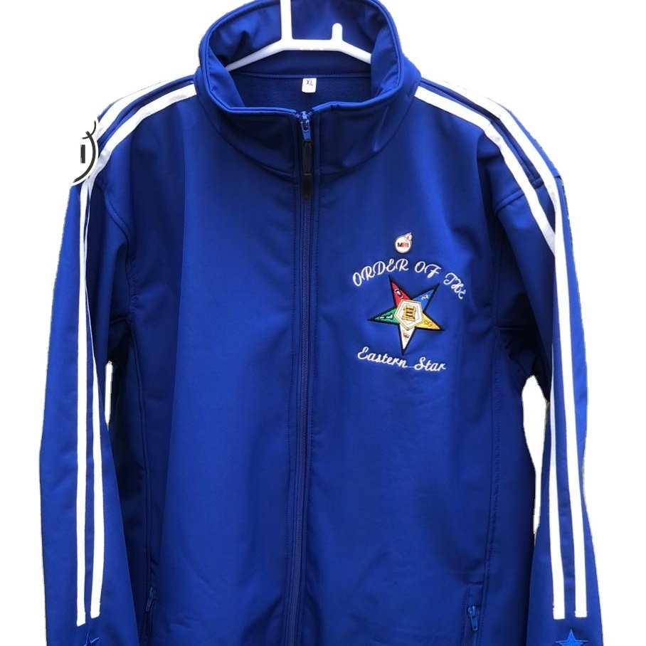 Brand New Order of the Eastern Star Blue Softshell Embroidered Jacket Wholesale Custom Embroidered Chenille Patches Jacket