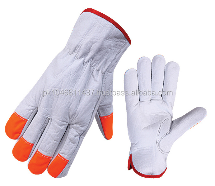 High Quality Work Protection Leather Gauntlet Driving Gloves Cowhide Grain Leather Long Lasting Working Hand Safety Gloves