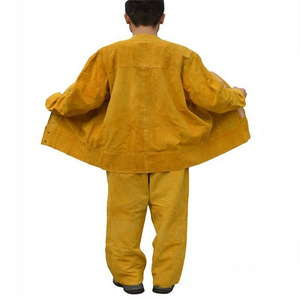 Premium high quality cowhide split leather welding suit industrial safety body protection heavy duty heat resistant welders suit