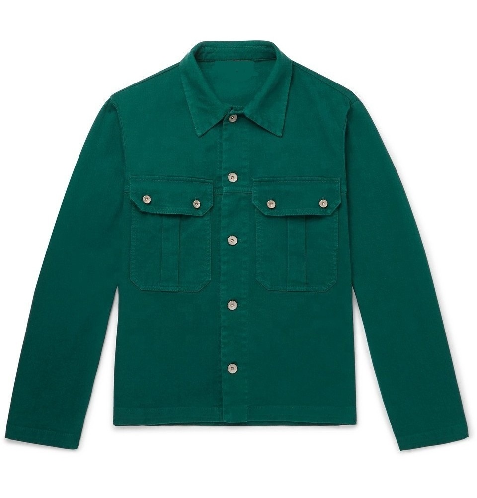 Pakistan Breathable Turn Down Collar Button Up Front Durable Green Cotton Work wear Heavy Cotton Work Jacket with Hand Pockets